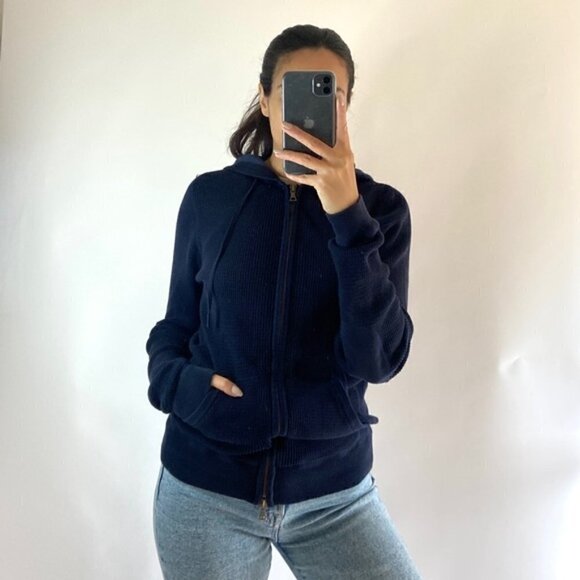 𝅺vince Waffle knit navy hooded jacket - Picture 3 of 8